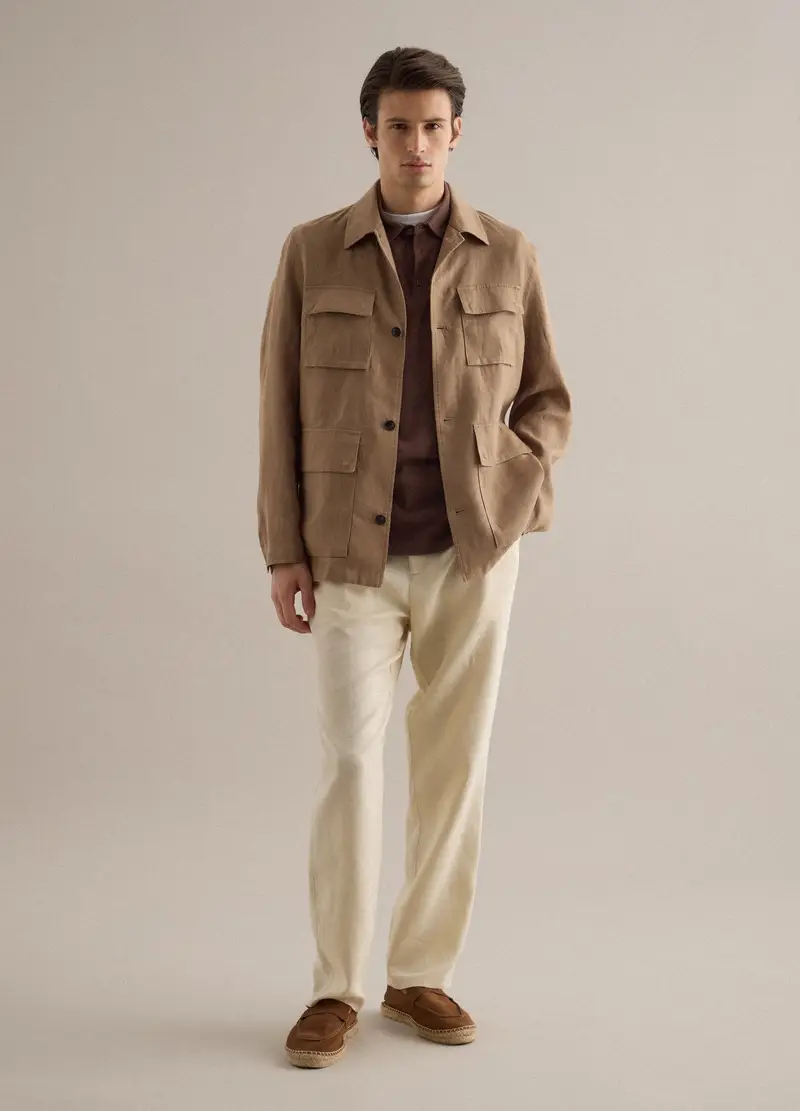 Pantaloni In Puro Lino Bianchi Regular Fit, Uomo, Bianco