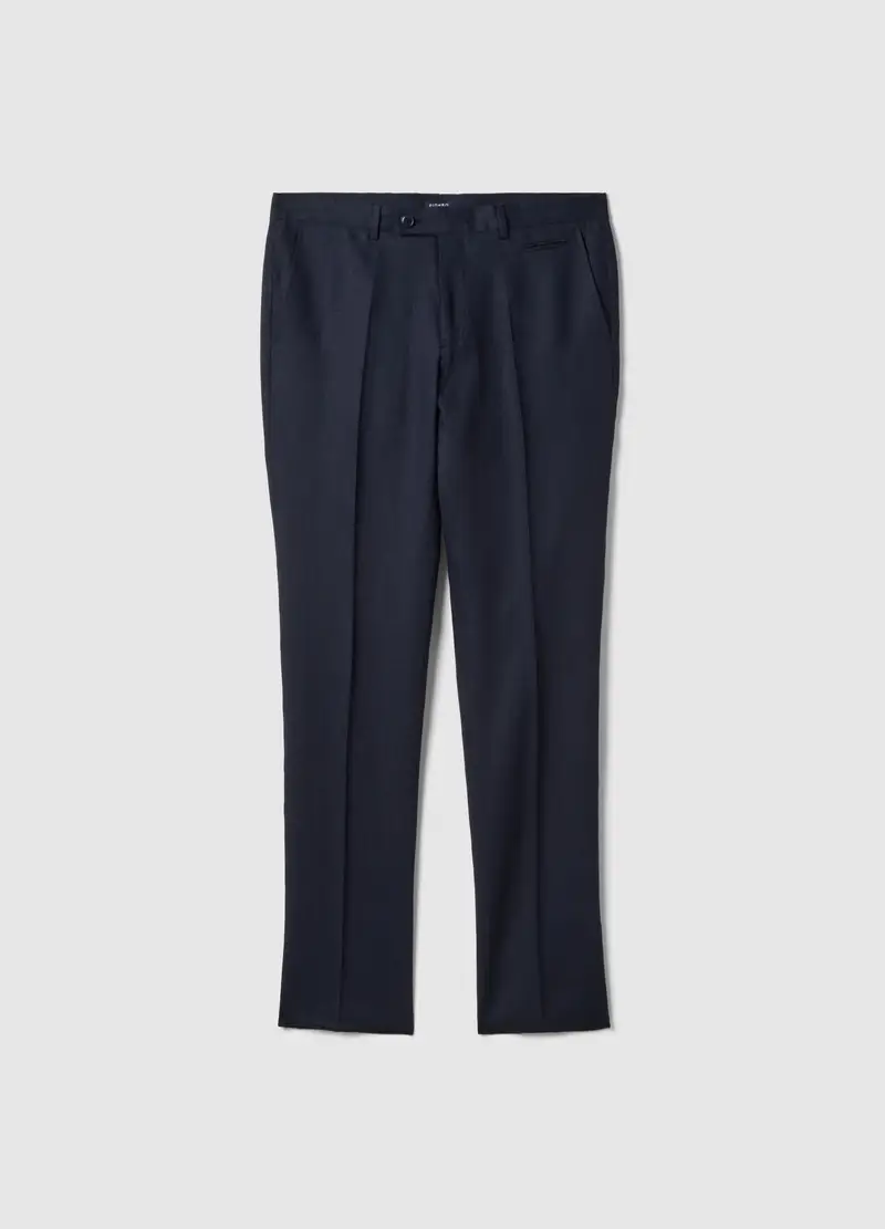 Pantaloni In Puro Lino Blu Regular Fit, Uomo, Blu