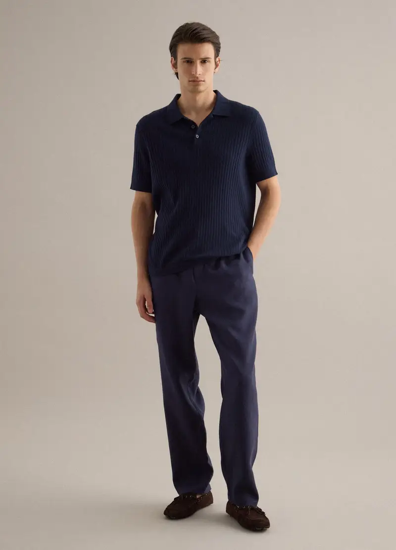 Pantaloni In Puro Lino Blu Regular Fit, Uomo, Blu
