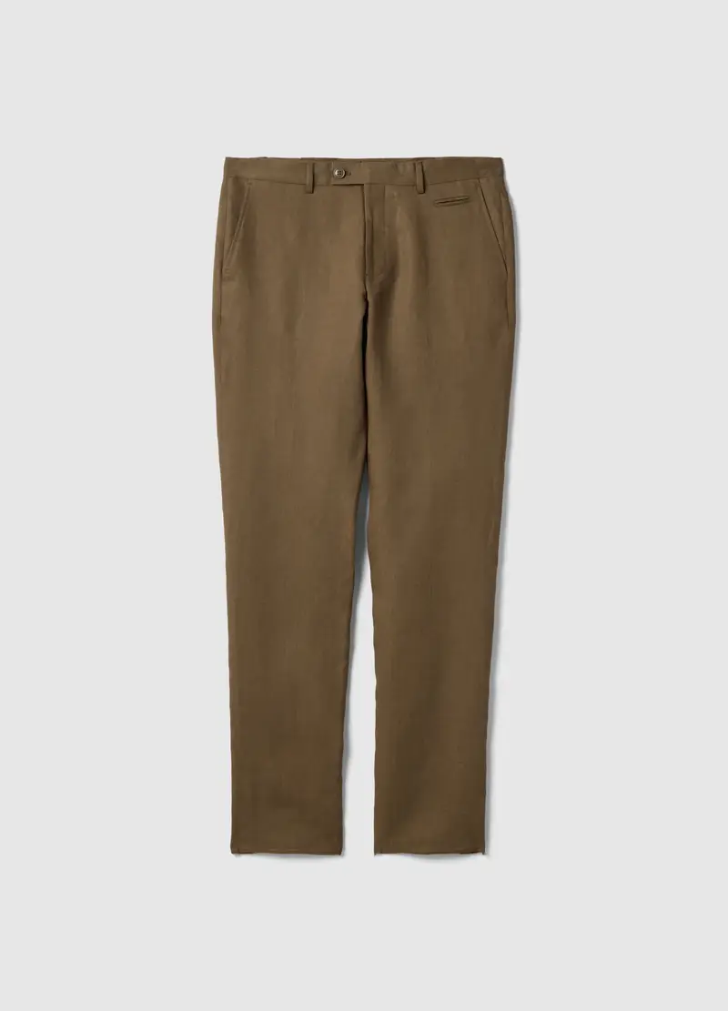Pantaloni In Puro Lino Marrone Regular Fit, Uomo, Marrone
