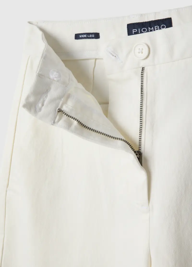 Pantaloni Wide Leg In Denim Elasticizzato Bianchi, Donna, Bianco miniatura 2