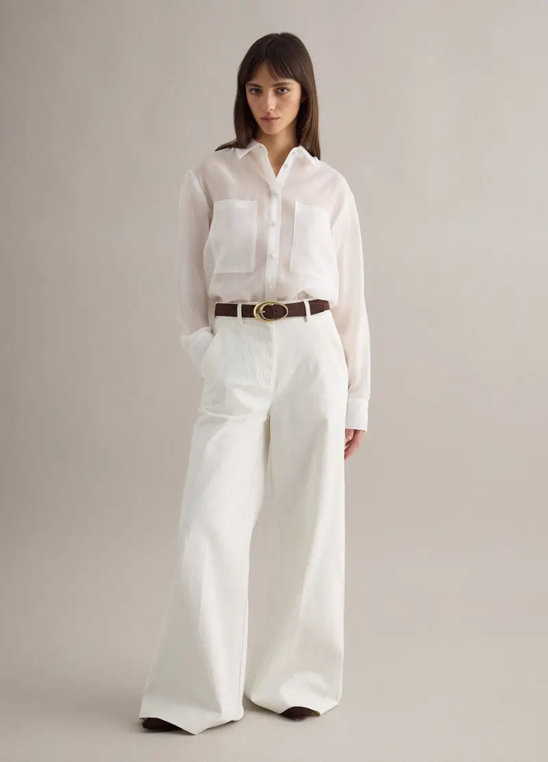 Pantaloni Wide Leg In Denim Elasticizzato Bianchi, Donna, Bianco