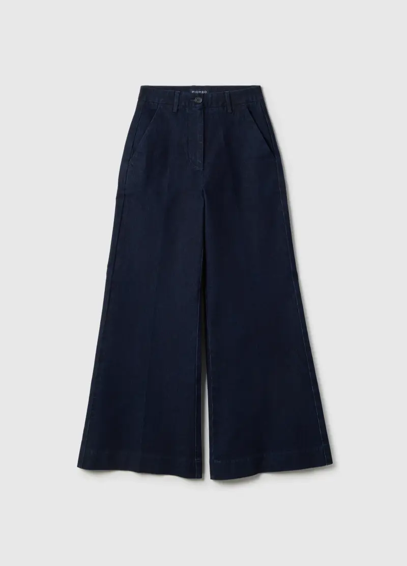 Pantaloni Wide Leg In Denim Elasticizzato Blu, Donna, Blu