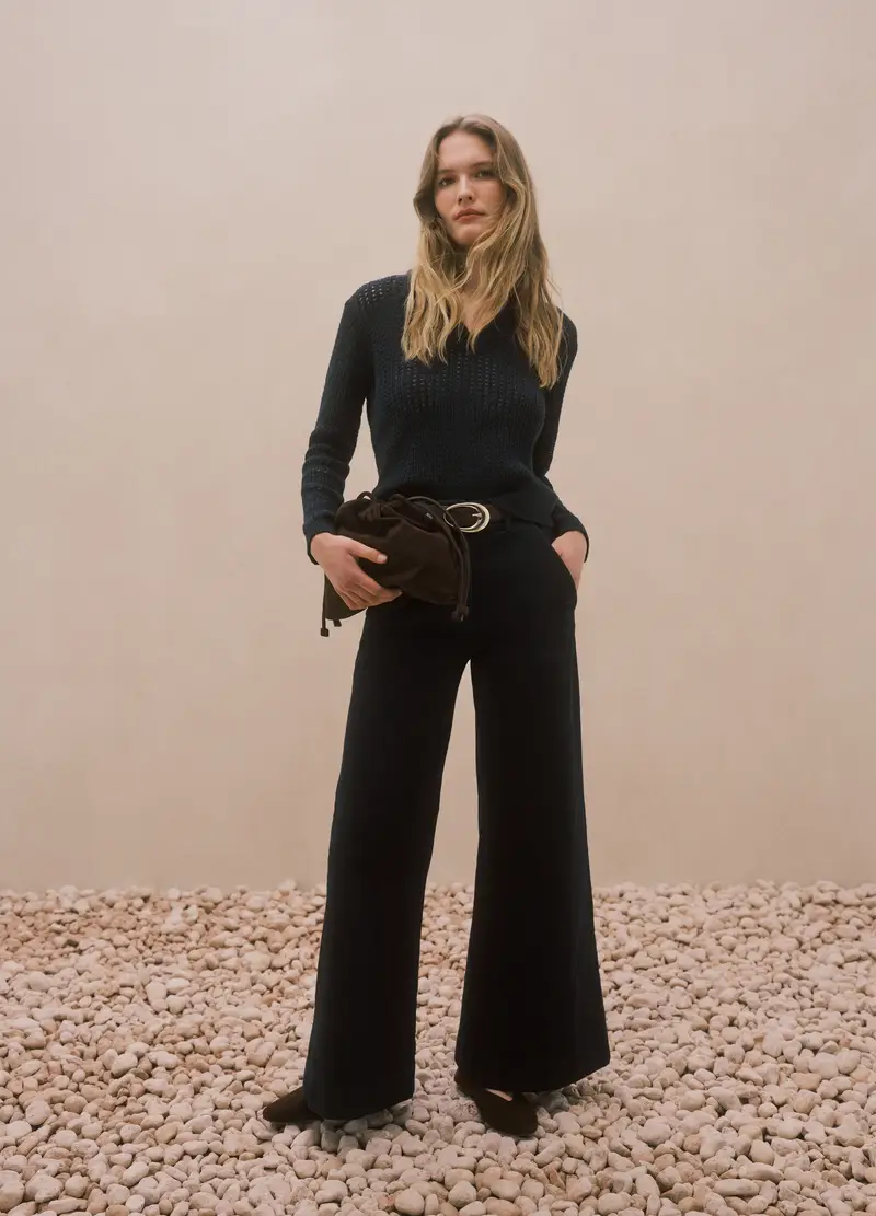 Pantaloni Wide Leg In Denim Elasticizzato Blu, Donna, Blu