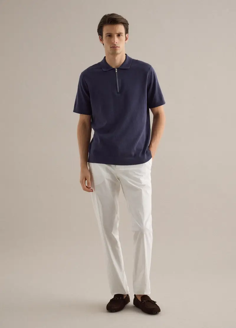 Polo A A Maniche Corte In Puro Cotone Blu Regular Fit Con Zip, Uomo, Blu miniatura 2