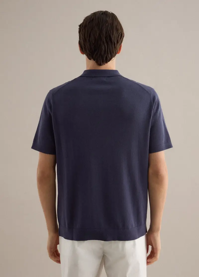 Polo A A Maniche Corte In Puro Cotone Blu Regular Fit Con Zip, Uomo, Blu miniatura 3