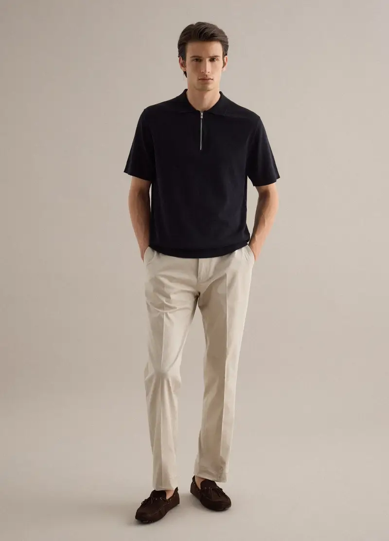 Polo A A Maniche Corte In Puro Cotone Nero Regular Fit Con Zip, Uomo, Nero miniatura 2