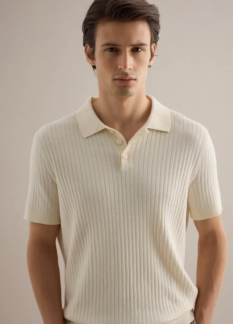 Polo A Maniche Corte In Puro Cotone Bianco A Righe Regular Fit, Uomo, Bianco miniatura 2