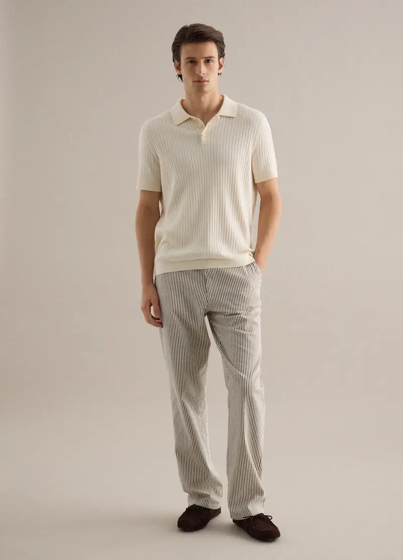 Polo A Maniche Corte In Puro Cotone Bianco A Righe Regular Fit, Uomo, Bianco miniatura 3