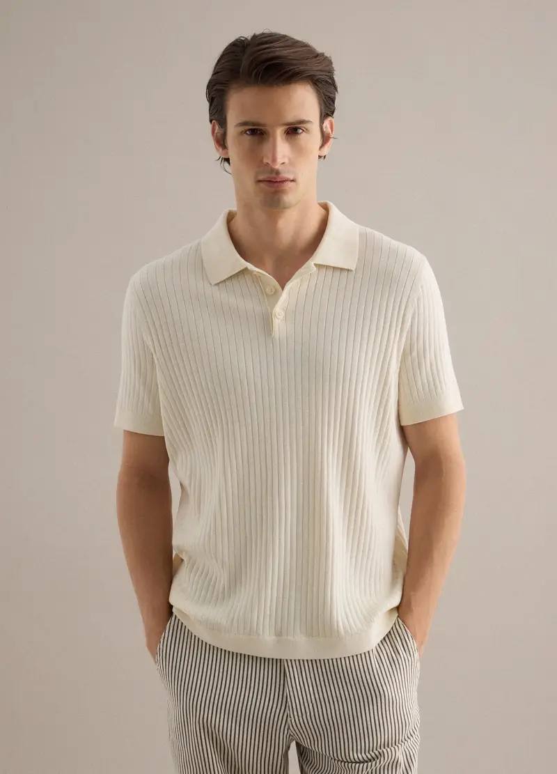 Polo A Maniche Corte In Puro Cotone Bianco A Righe Regular Fit, Uomo, Bianco