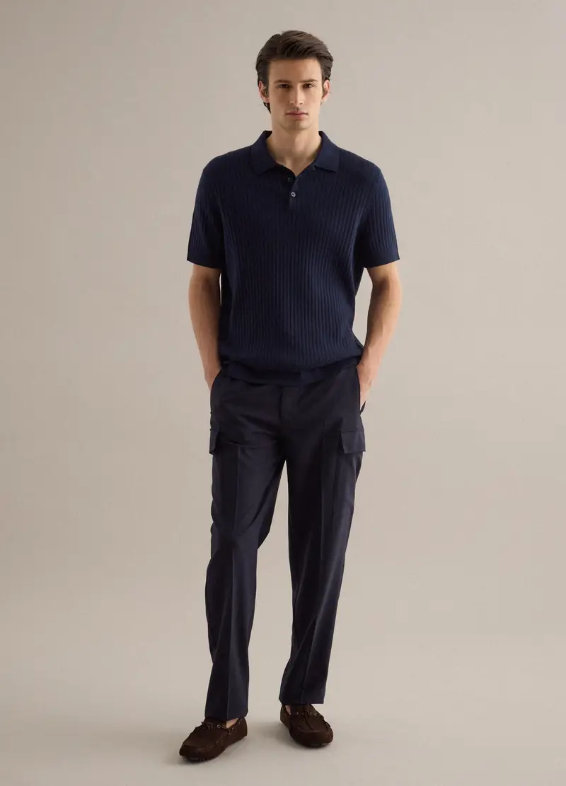 Polo A Maniche Corte In Puro Cotone Blu A Righe Regular Fit, Uomo, Blu miniatura 2