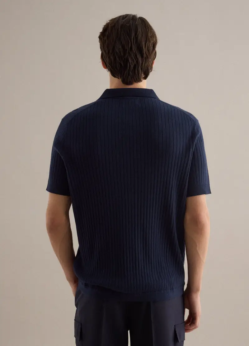 Polo A Maniche Corte In Puro Cotone Blu A Righe Regular Fit, Uomo, Blu miniatura 3