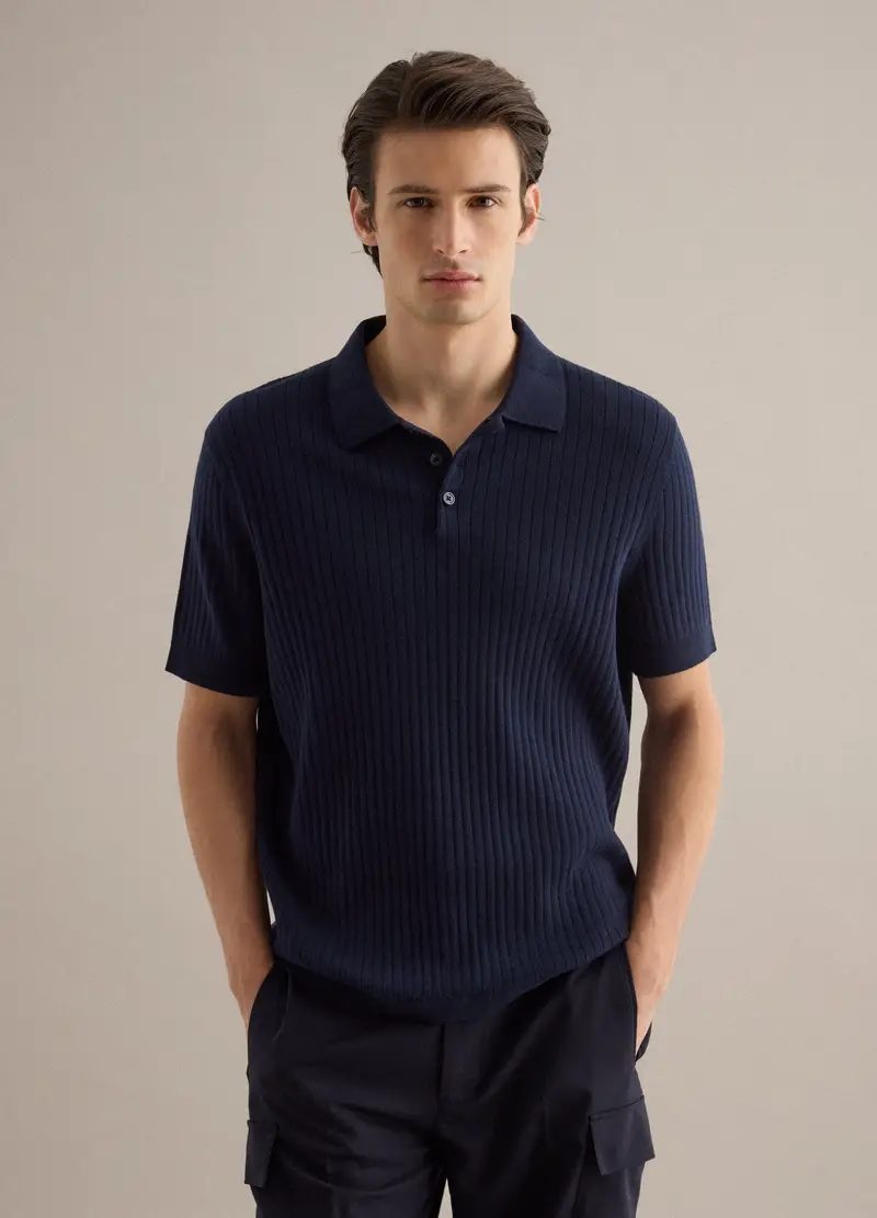 Polo A Maniche Corte In Puro Cotone Blu A Righe Regular Fit, Uomo, Blu