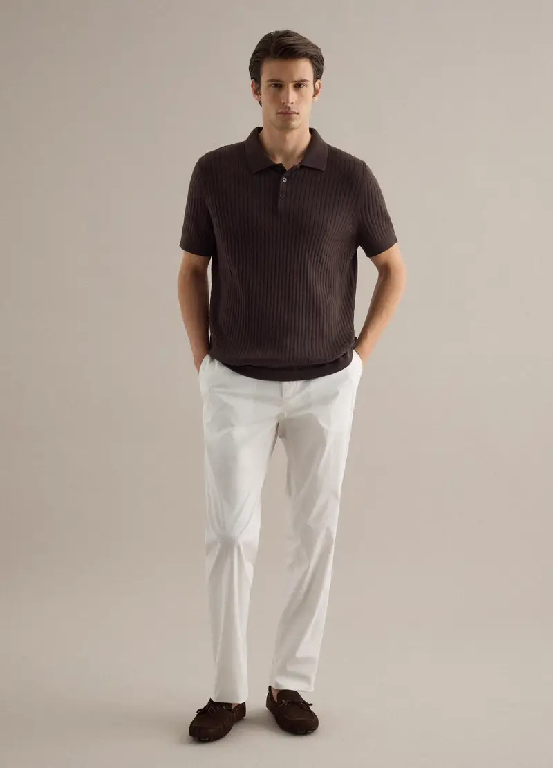 Polo A Maniche Corte In Puro Cotone Marrone A Righe Regular Fit, Uomo, Marrone miniatura 2