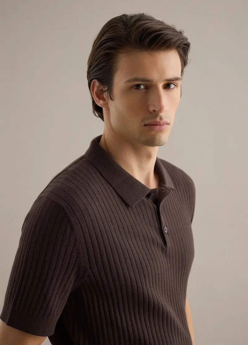 Polo A Maniche Corte In Puro Cotone Marrone A Righe Regular Fit, Uomo, Marrone