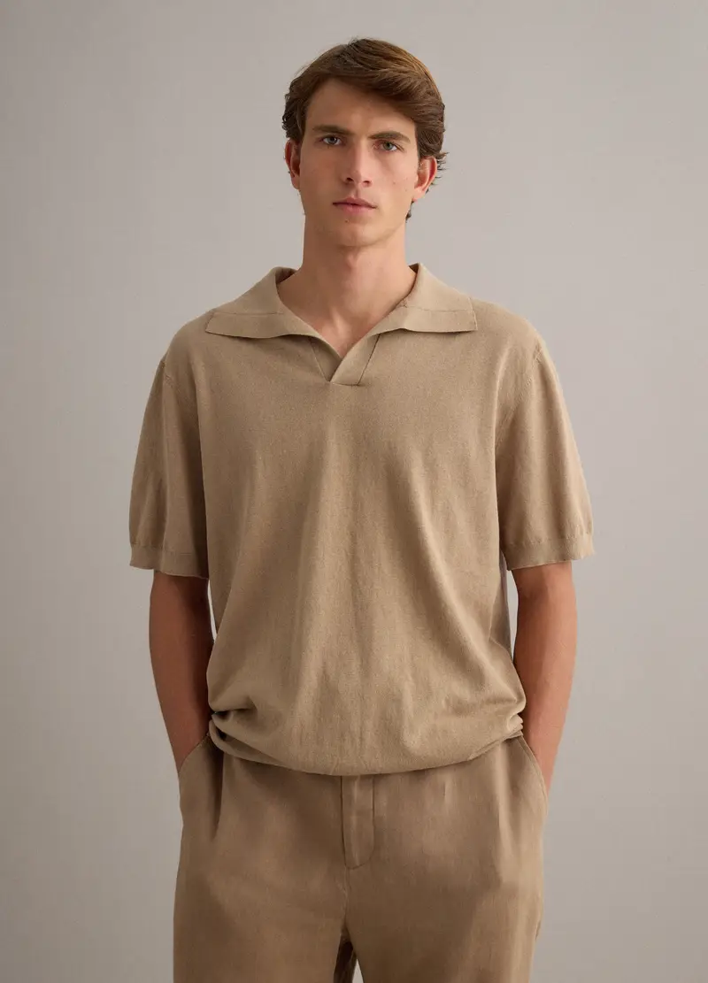 Polo Beige A Maniche Corte In Puro Cotone Regular Fit, Uomo, Beige miniatura 2