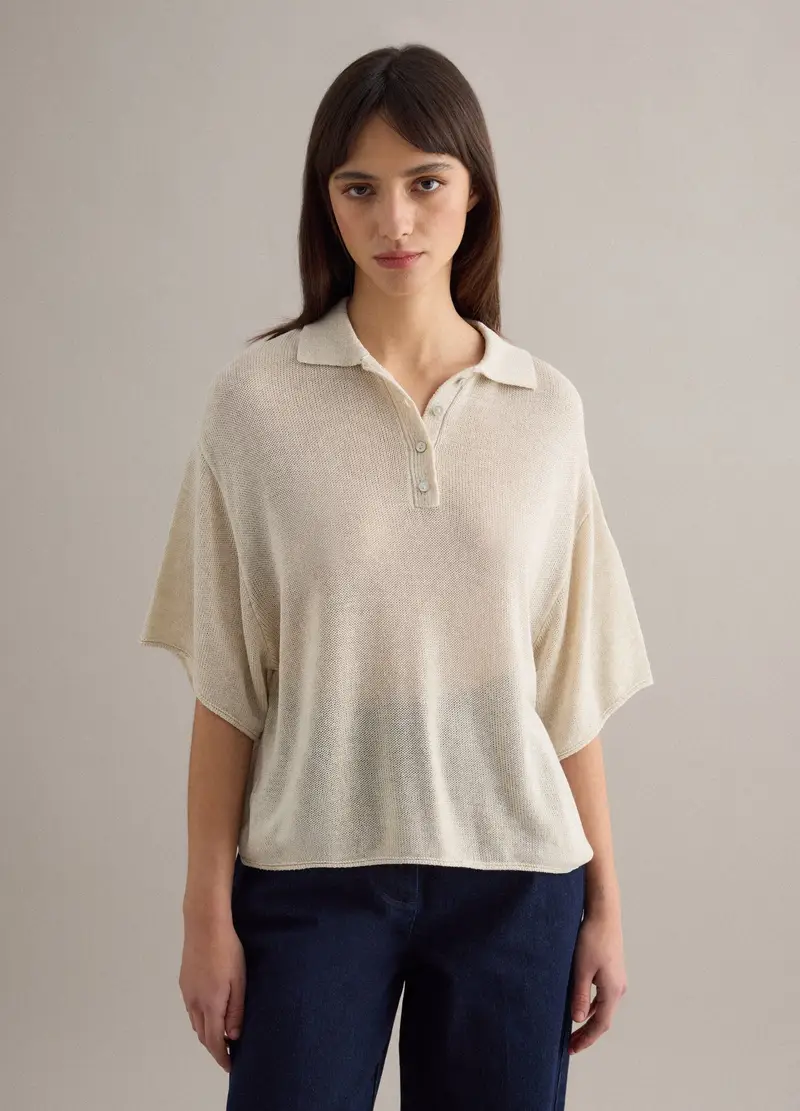Polo Beige Regular Fit Con Maniche Al Gomito, Donna, Beige