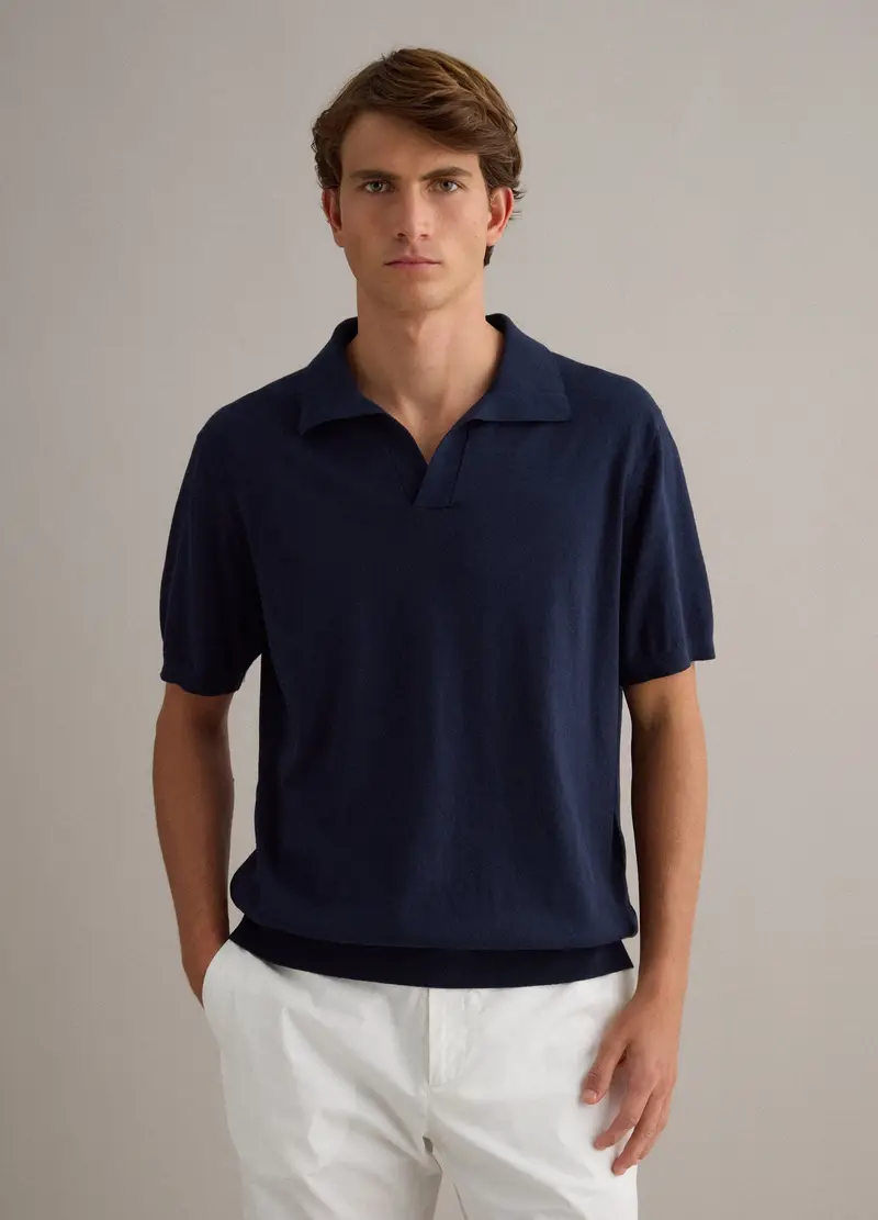Polo Blu A Maniche Corte In Puro Cotone Regular Fit, Uomo, Blu miniatura 3