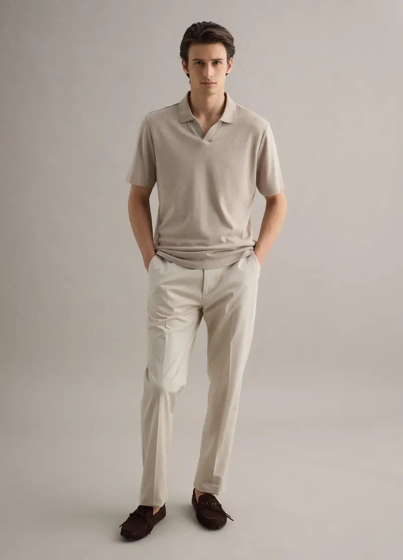 Polo In Misto Lino E Cotone Beige Regular Fit, Uomo, Beige miniatura 2