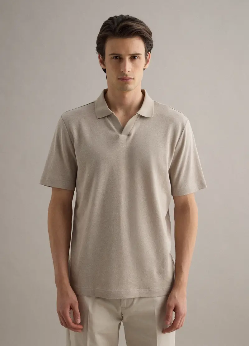 Polo In Misto Lino E Cotone Beige Regular Fit, Uomo, Beige miniatura 3