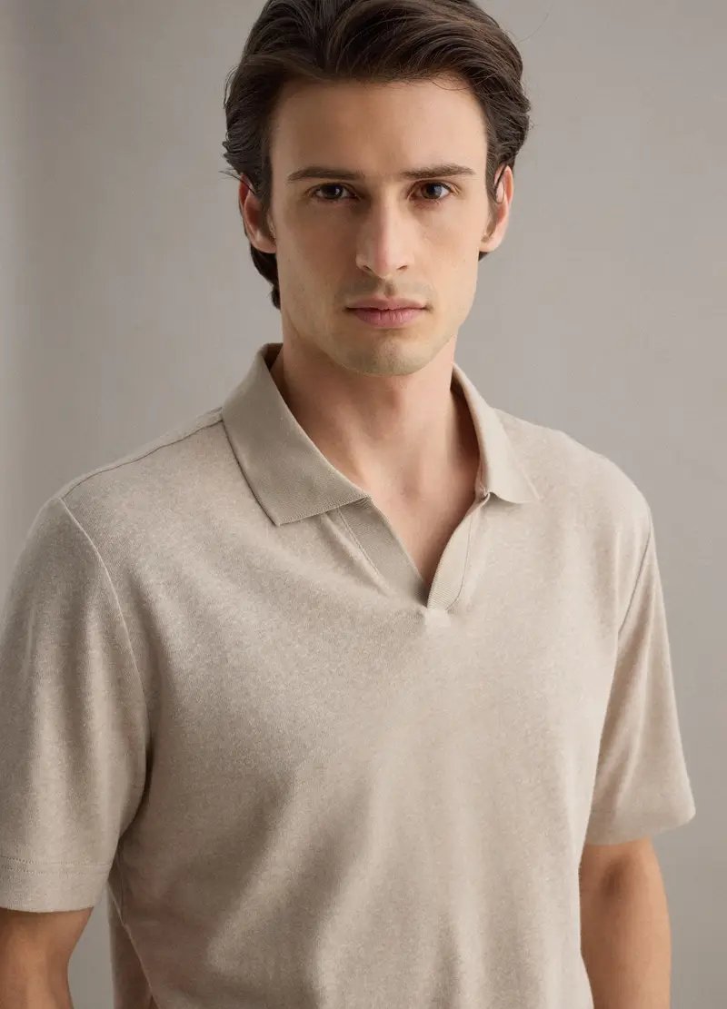 Polo In Misto Lino E Cotone Beige Regular Fit, Uomo, Beige