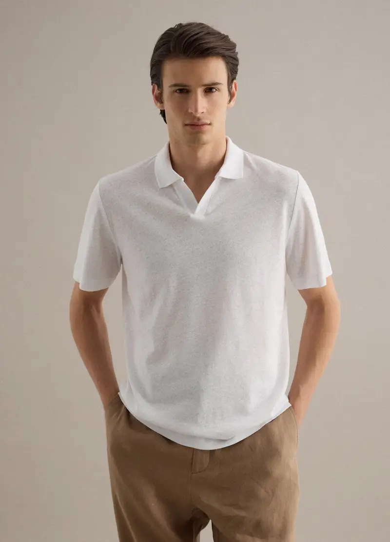 Polo In Misto Lino E Cotone Bianca Regular Fit, Uomo, Bianco