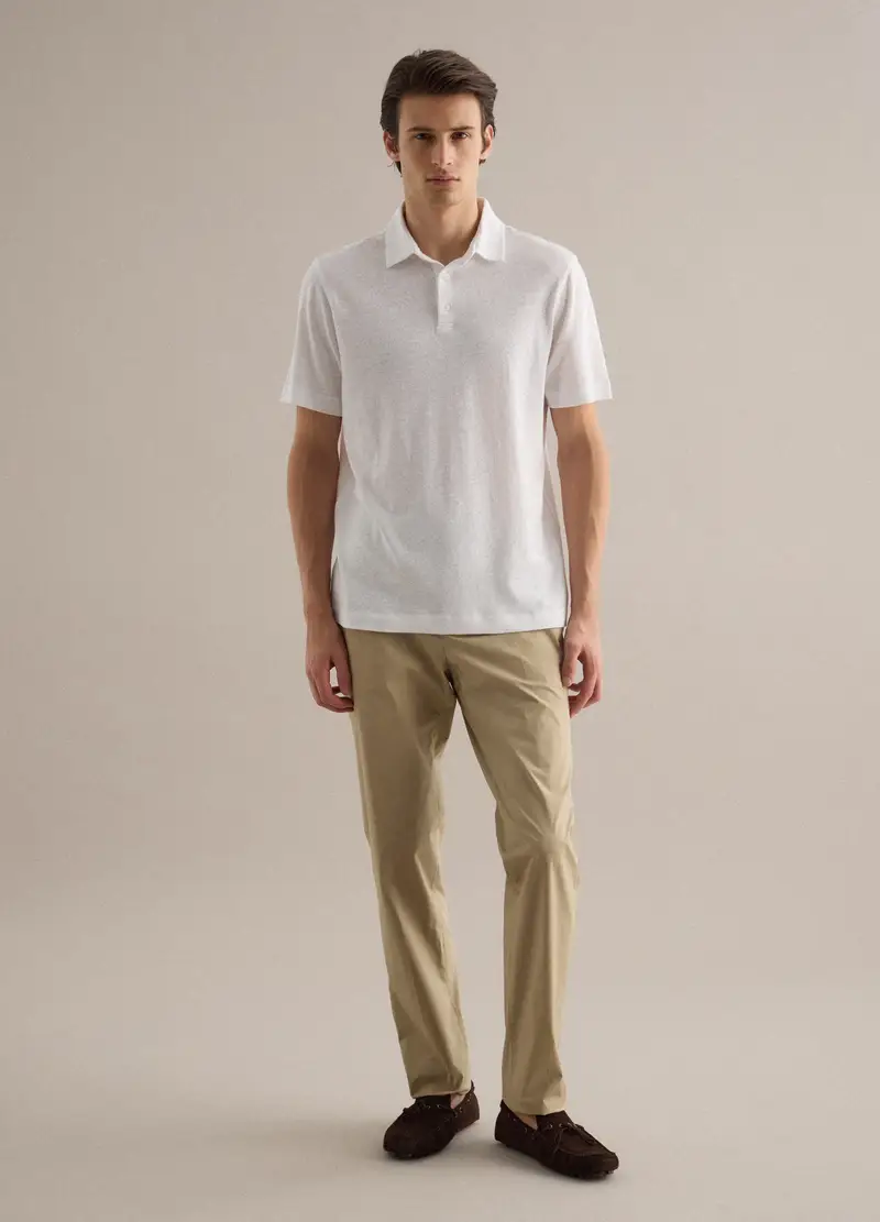 Polo In Misto Lino E Cotone Bianca Regular Fit, Uomo, Bianco miniatura 2