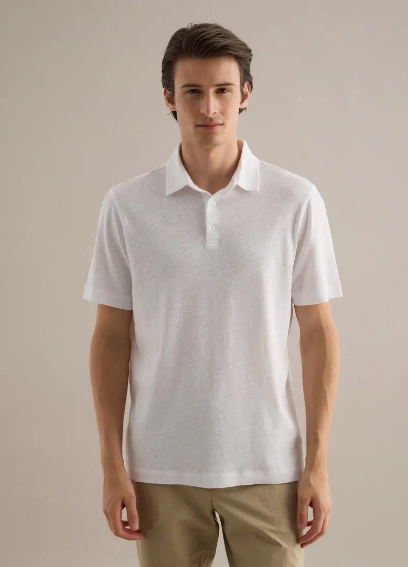Polo In Misto Lino E Cotone Bianca Regular Fit, Uomo, Bianco