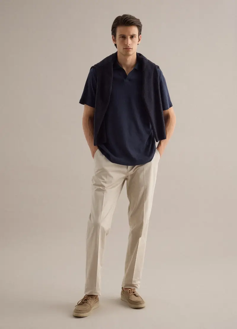 Polo In Misto Lino E Cotone Blu Regular Fit, Uomo, Blu miniatura 2