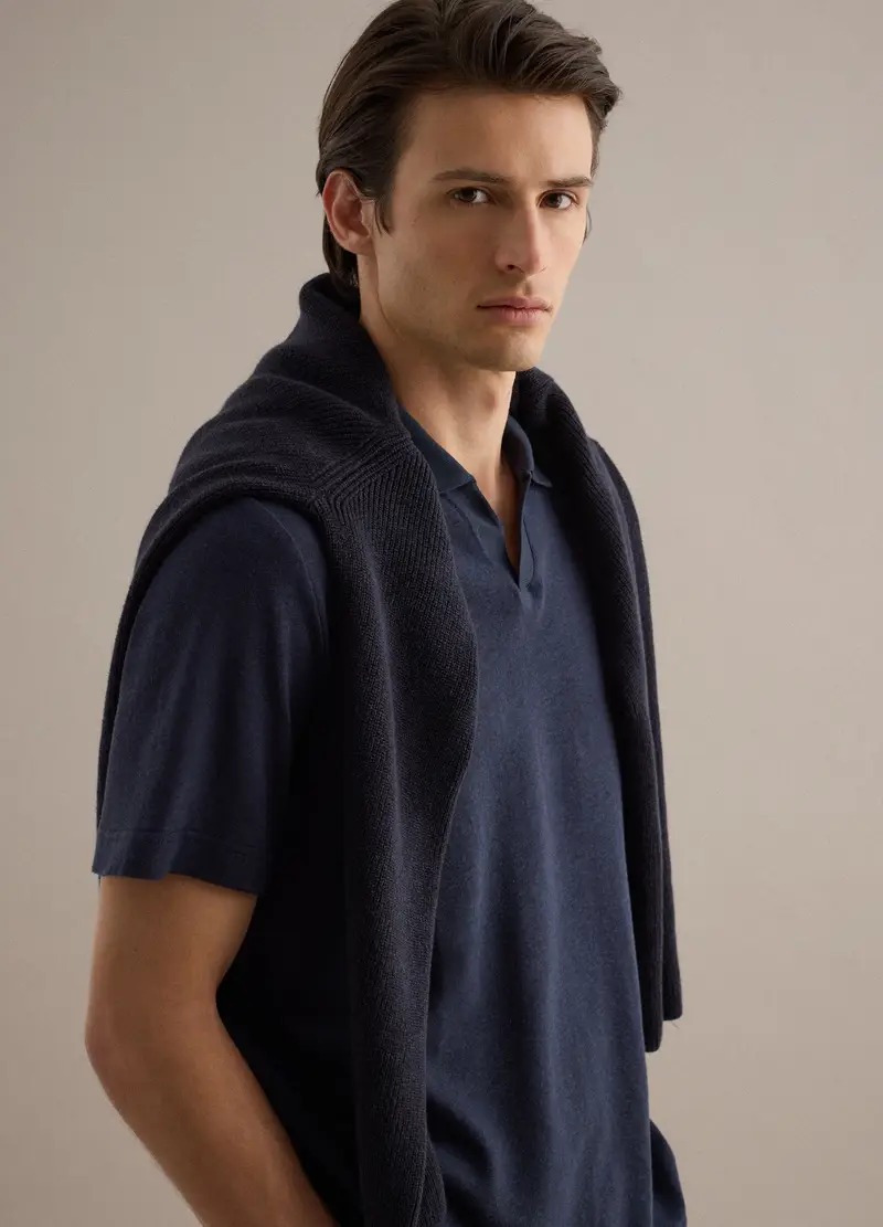 Polo In Misto Lino E Cotone Blu Regular Fit, Uomo, Blu