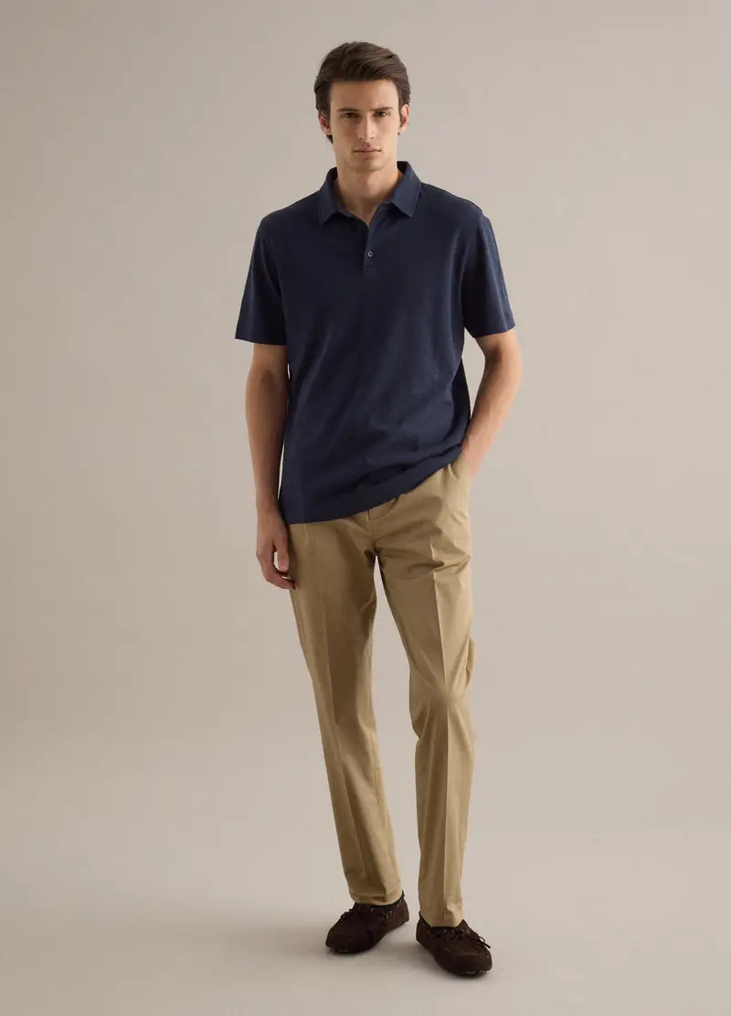 Polo In Misto Lino E Cotone Blu Regular Fit, Uomo, Blu miniatura 2