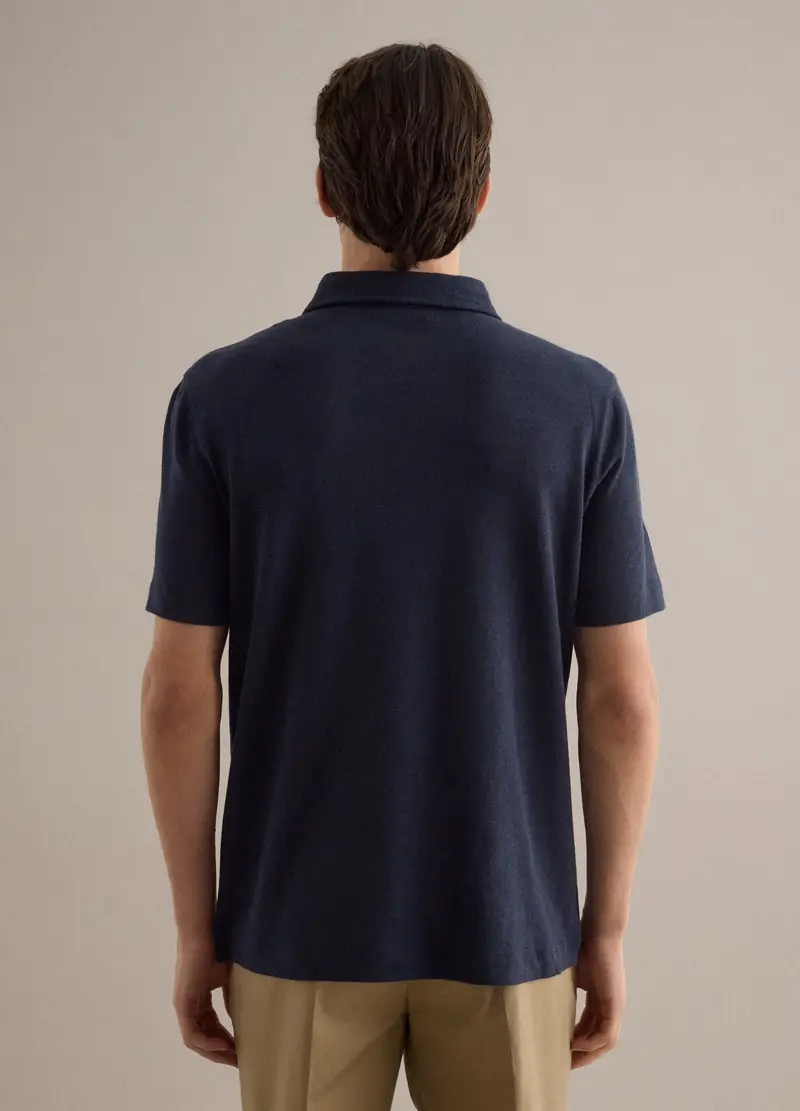 Polo In Misto Lino E Cotone Blu Regular Fit, Uomo, Blu miniatura 3