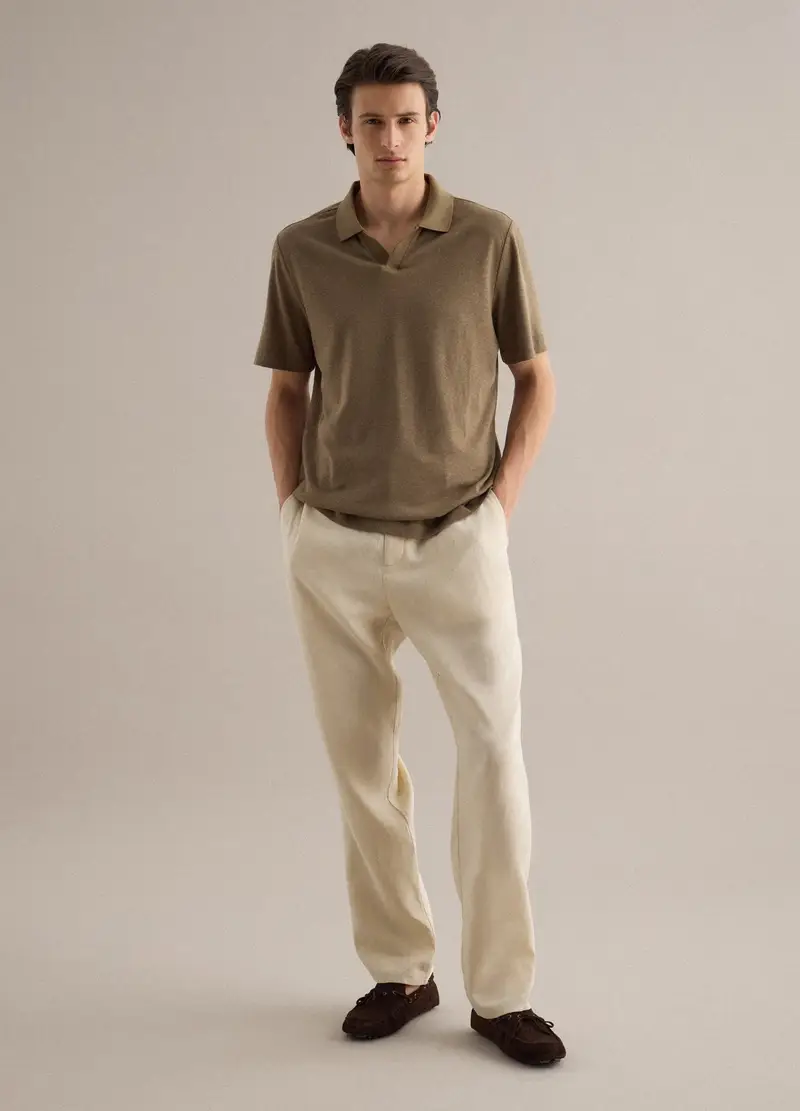 Polo In Misto Lino E Cotone Marrone Regular Fit, Uomo, Marrone miniatura 2