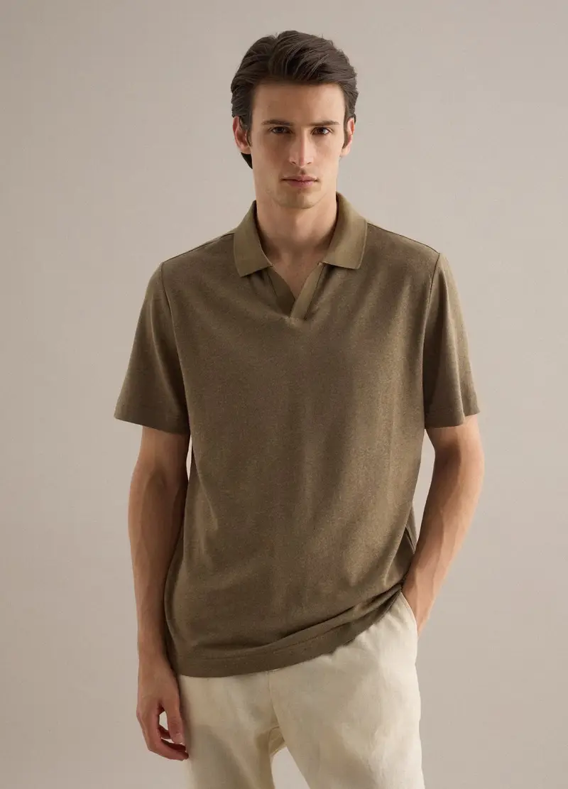 Polo In Misto Lino E Cotone Marrone Regular Fit, Uomo, Marrone miniatura 3