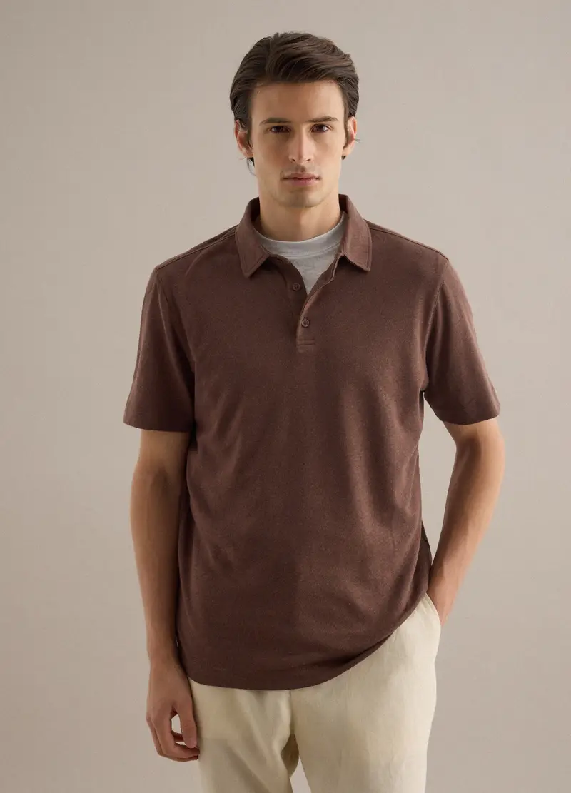 Polo In Misto Lino E Cotone Marrone Regular Fit, Uomo, Marrone miniatura 2