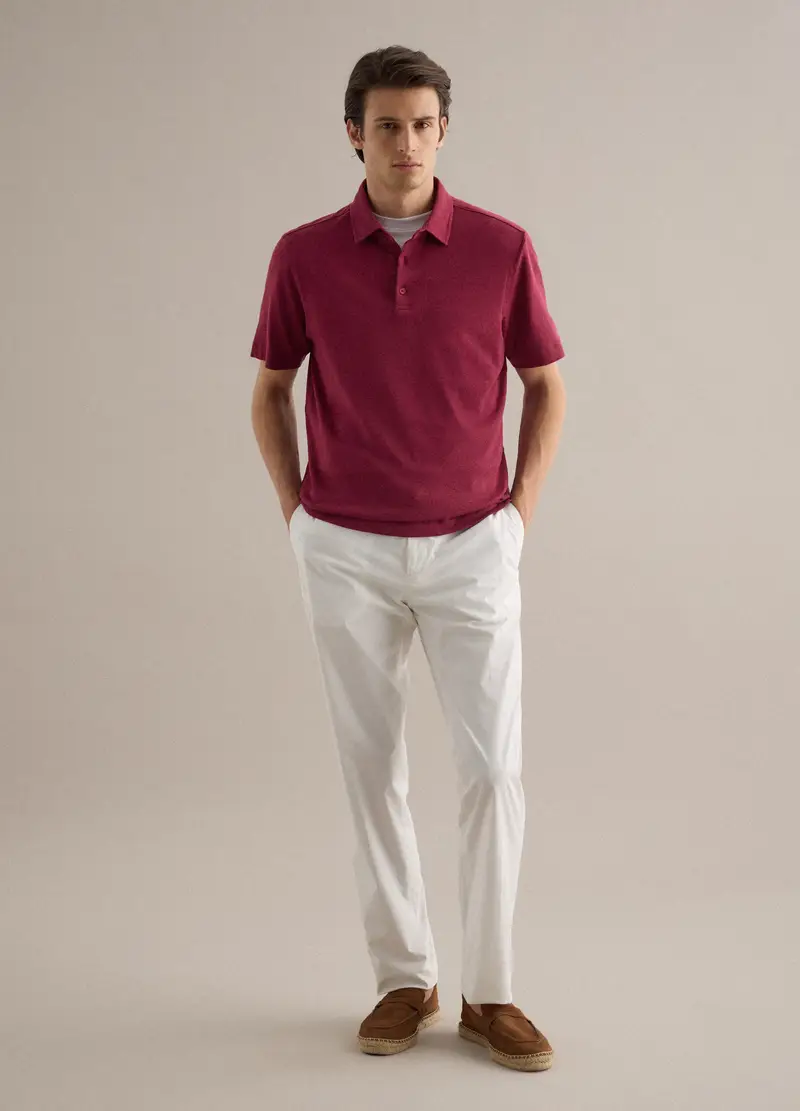 Polo In Misto Lino E Cotone Rossa Regular Fit, Uomo, Rosso miniatura 2
