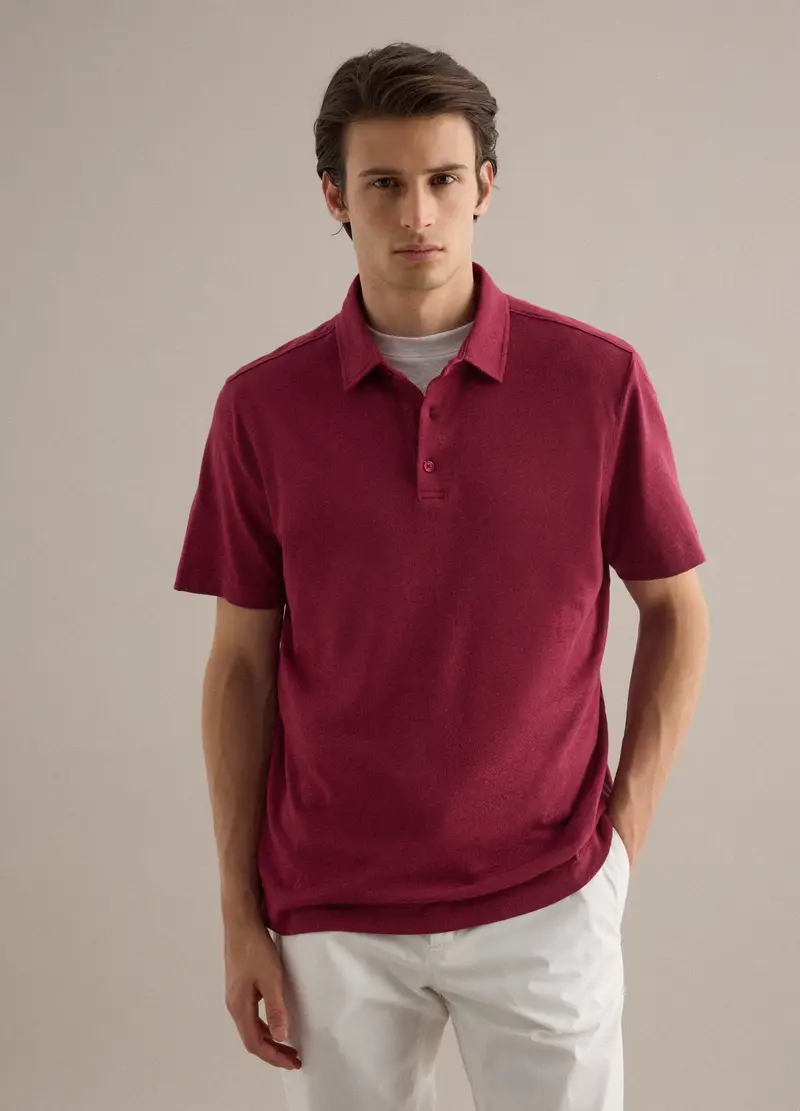 Polo In Misto Lino E Cotone Rossa Regular Fit, Uomo, Rosso miniatura 3
