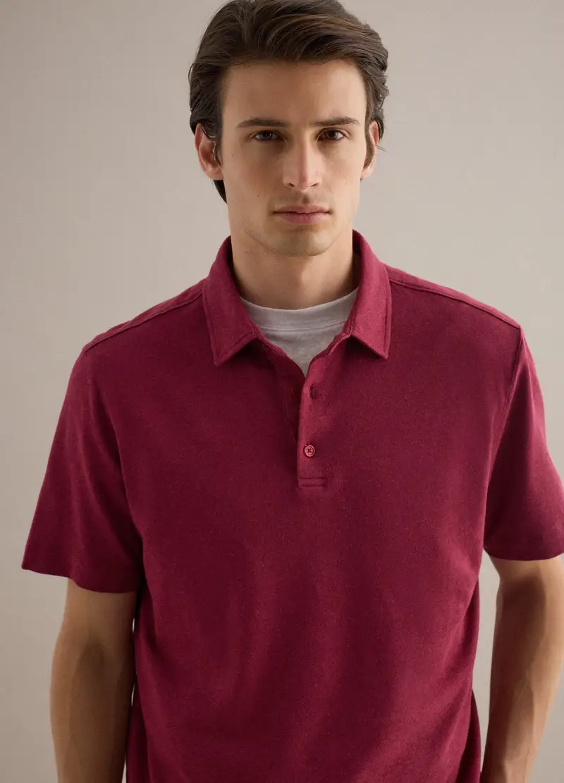 Polo In Misto Lino E Cotone Rossa Regular Fit, Uomo, Rosso