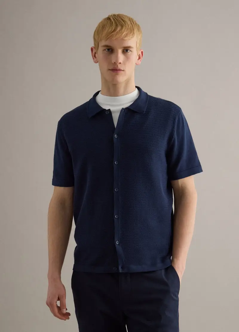 Polo In Puro Cotone Blu Regular Fit Con Bottoni, Uomo, Blu