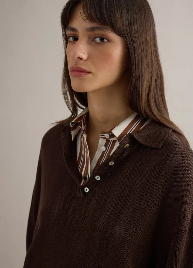 Polo Marrone Regular Fit Con Maniche Al Gomito, Donna, Marrone