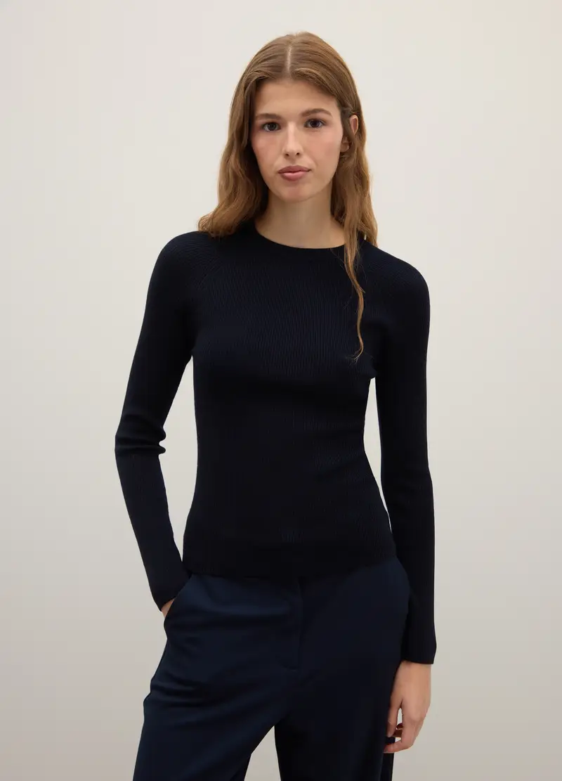 Pullover Blu Vestibilità Fitted, Donna, Blu miniatura 3