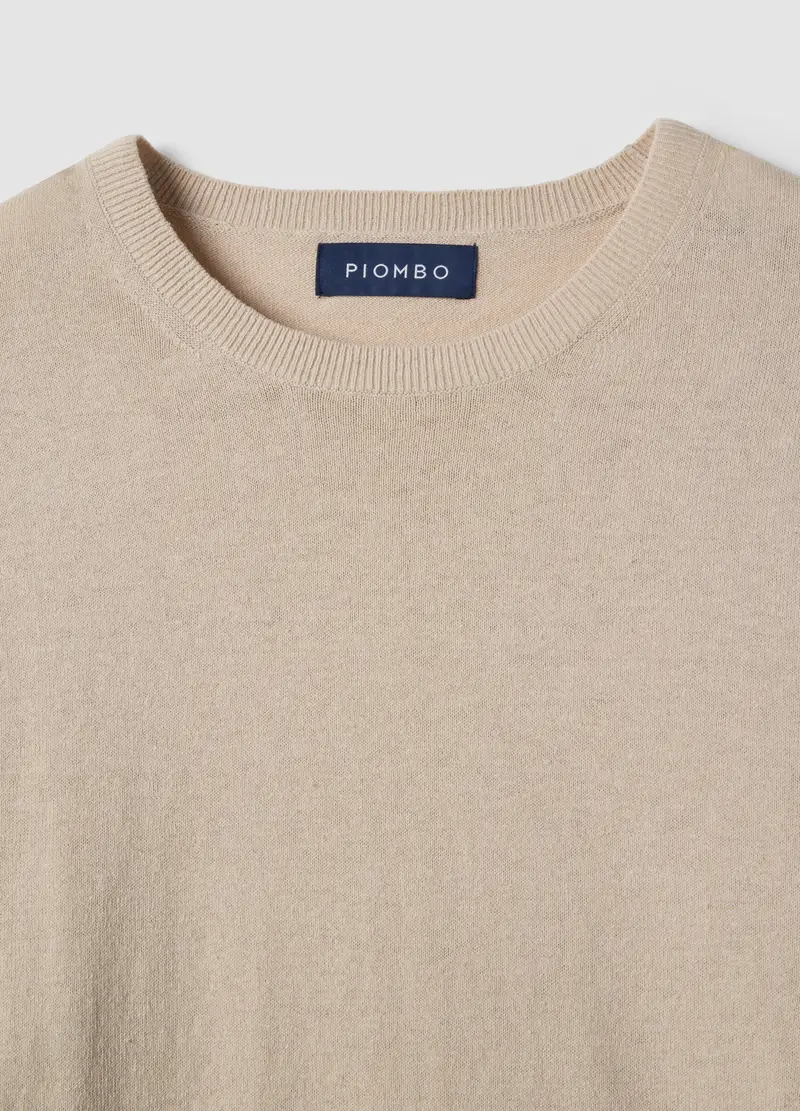 Pullover Girocollo In Cotone E Lino Beige Regular Fit, Uomo, Beige miniatura 2