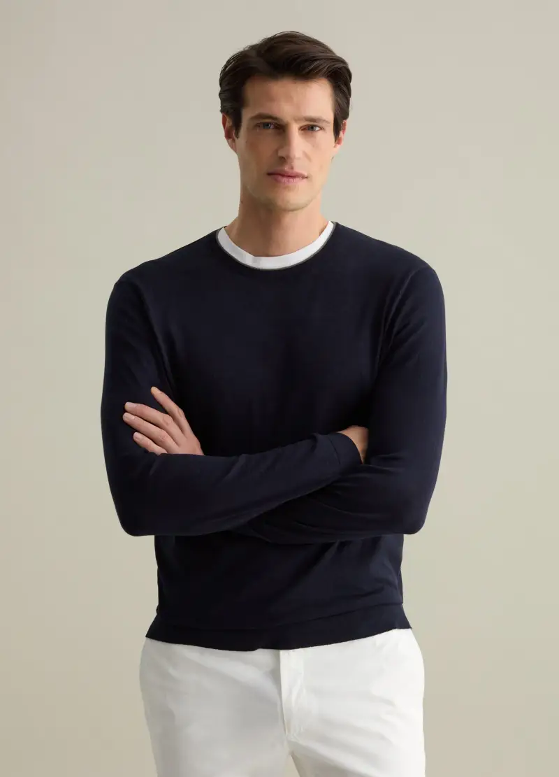 Pullover In Cotone, Uomo, Blu