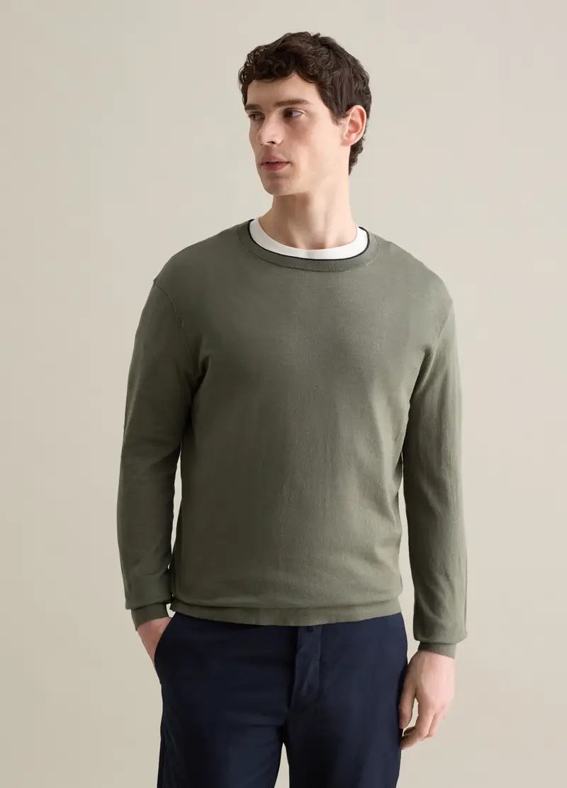 Pullover In Cotone, Uomo, Verde