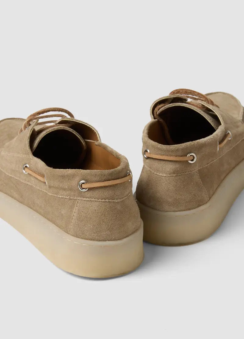 Scarpe Da Barca In Vera Pelle Beige, Uomo, Beige miniatura 3