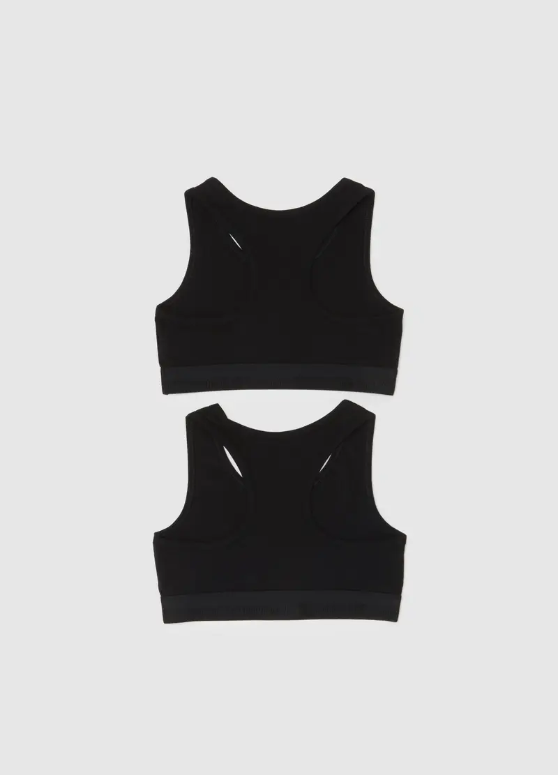 Set Di Top Sportivi Da Ragazza In Cotone Nero Elasticizzato, Bambina, Nero miniatura 2
