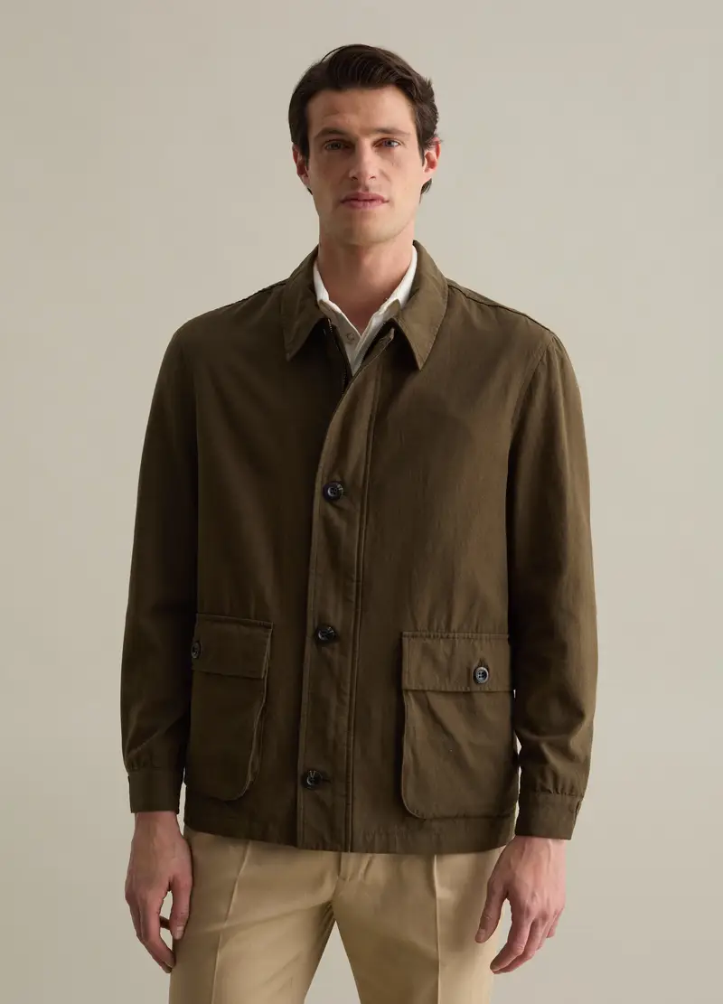 Shacket In Cotone E Lino Con Tasche, Uomo, Verde miniatura 2