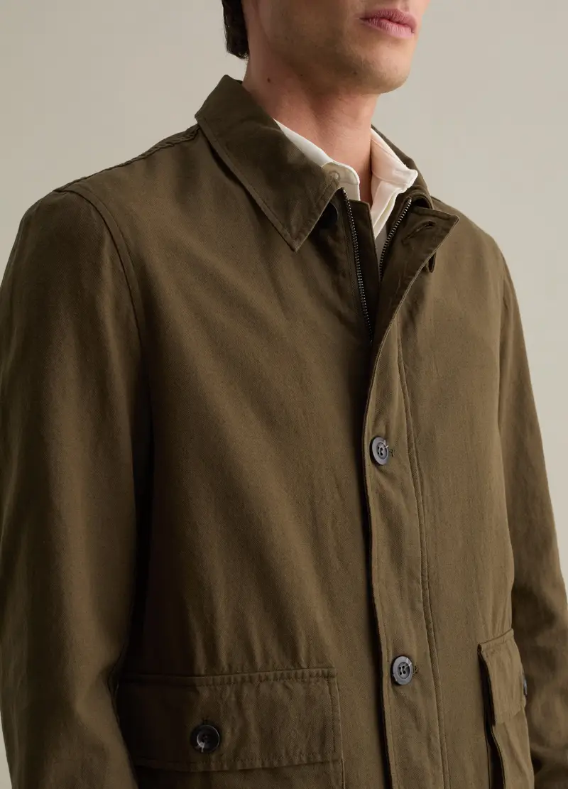 Shacket In Cotone E Lino Con Tasche, Uomo, Verde miniatura 3