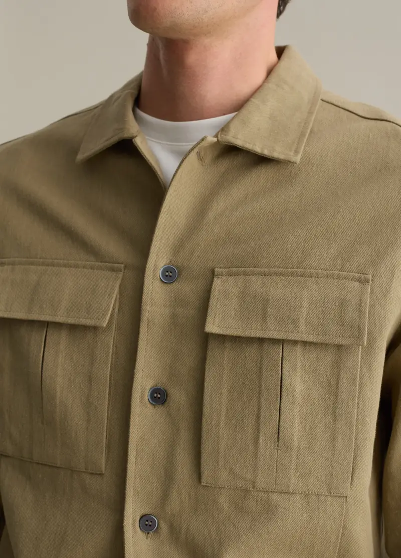 Shacket In Twill Di Cotone E Lino, Uomo, Verde miniatura 3