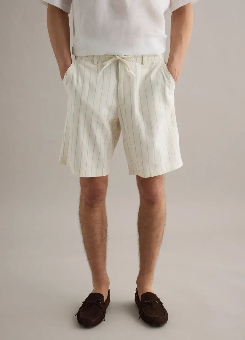 Shorts In Misto Lino E Cotone A Righe Multicolor Regular Fit, Uomo, Multicolor miniatura 2